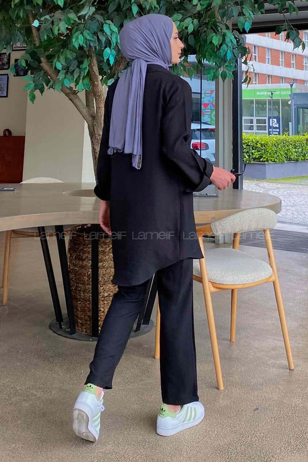 Black Shirt Collar Long Arm Without Accessories Viscose Fabric Regular Trousers Comfortable Suit