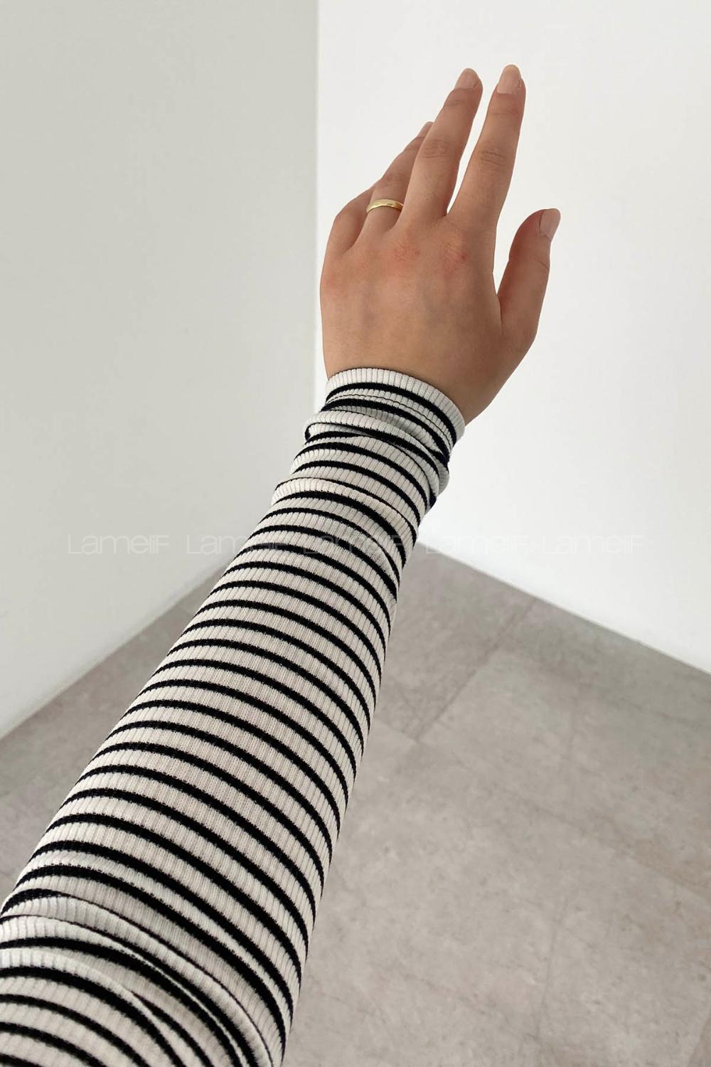 Lamelif Balıkçı Yaka Kaşkorse Çizgili Body Beyaz