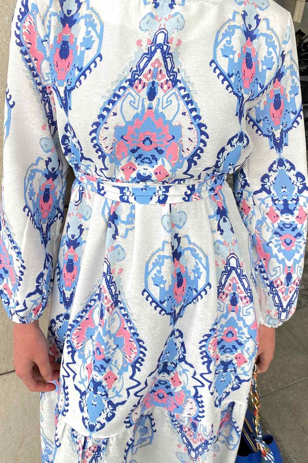 Modalamelif Şal Desen Elbise Saks