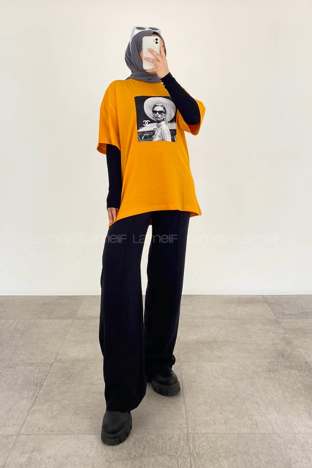 Ocher Crew Neck Short Arm Cotton Printed T-shirt