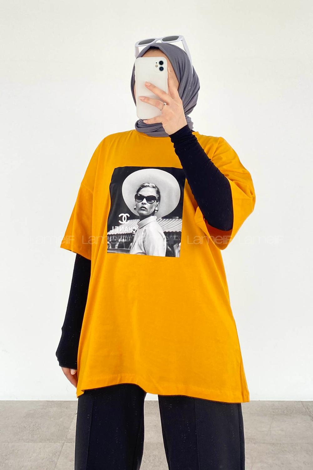 Ocher Crew Neck Short Arm Cotton Printed T-shirt