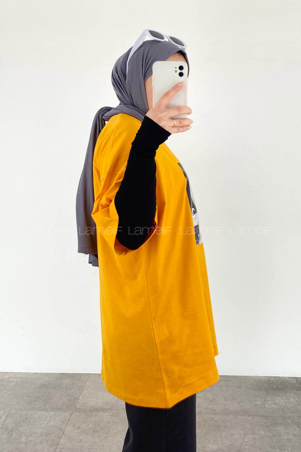 Ocher Crew Neck Short Arm Cotton Printed T-shirt