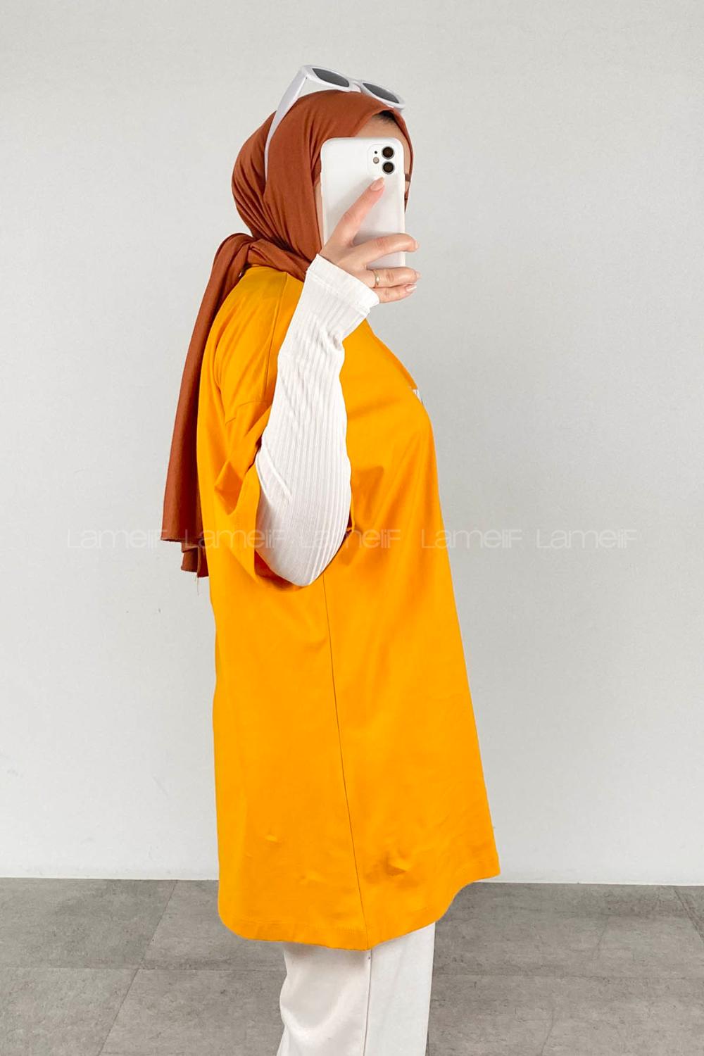 Ocher Crew Neck Half Arm Arm Cotton Printed T-shirt