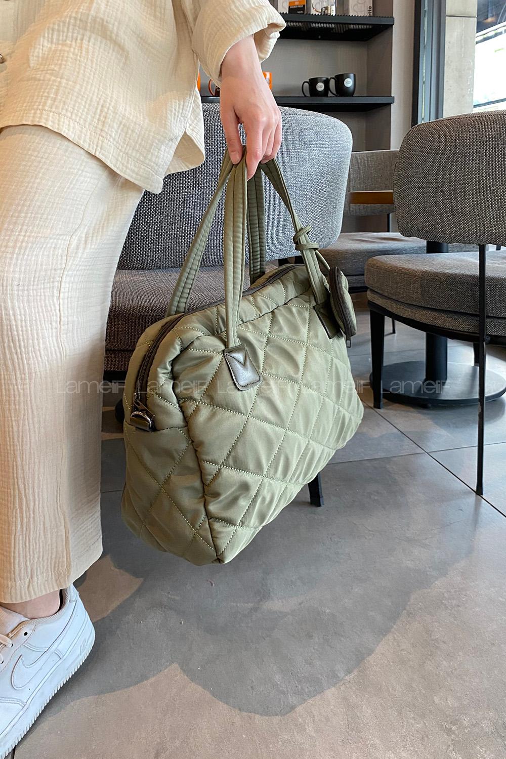 Lamelif  Cüzdan Aksesuarlı Barrel Kapitone Çanta Haki