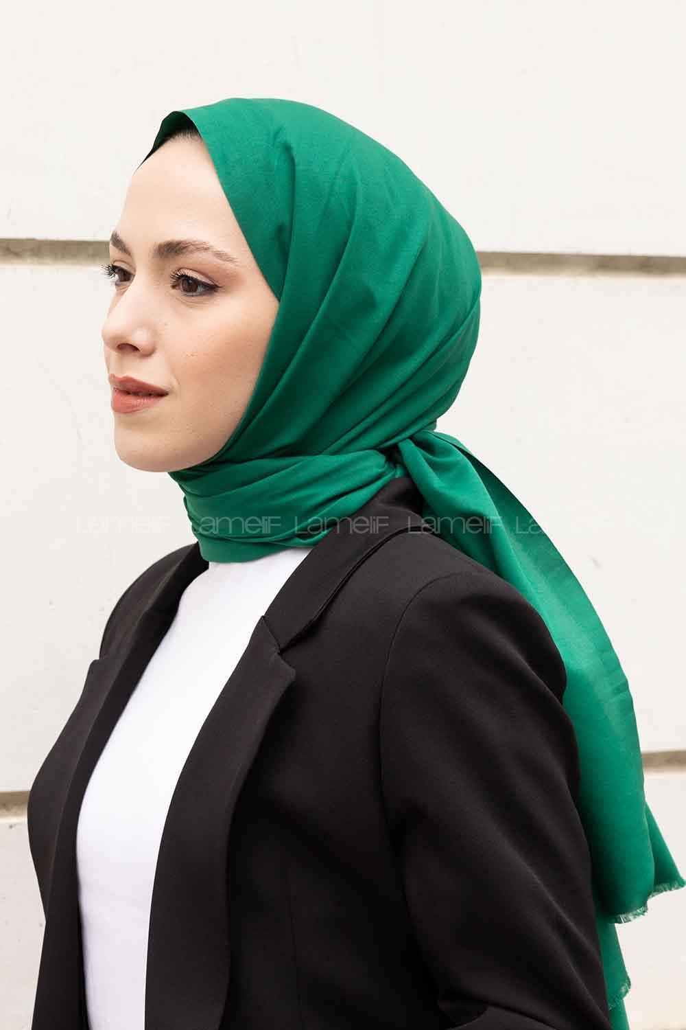 Lamelif Benetton Yeşili İnce Keten Şal