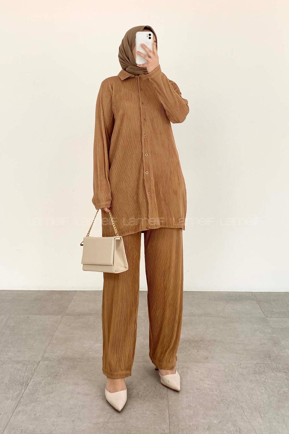 Lamelif Lady Plise İkili Takım Camel