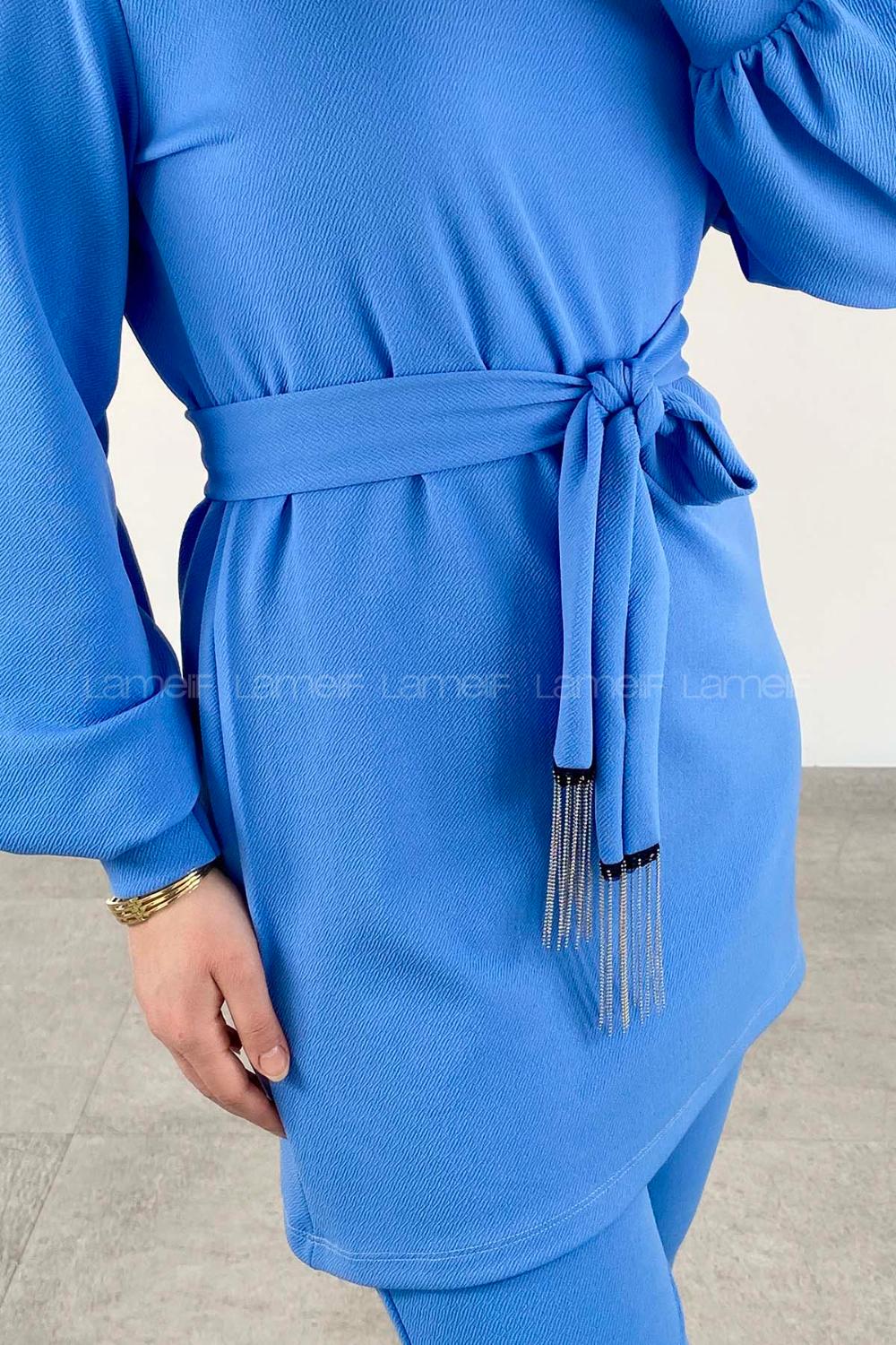 Modalamelif Olivya Zincir Püskül Detaylı İkili Takım Mavi