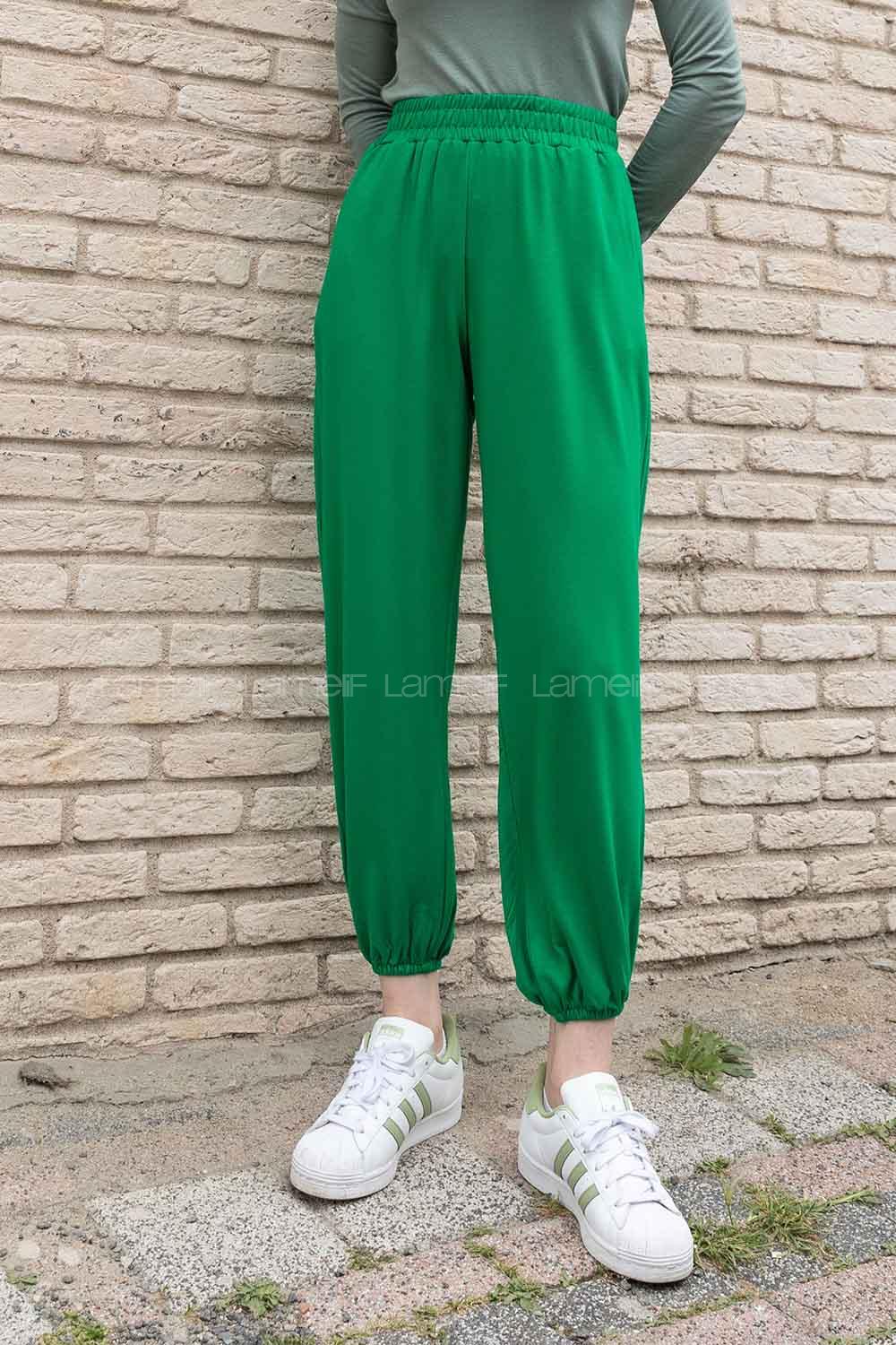Emerald Green Elastic Trousers Elastic Waist Regular Cut Bottom Tracksuit