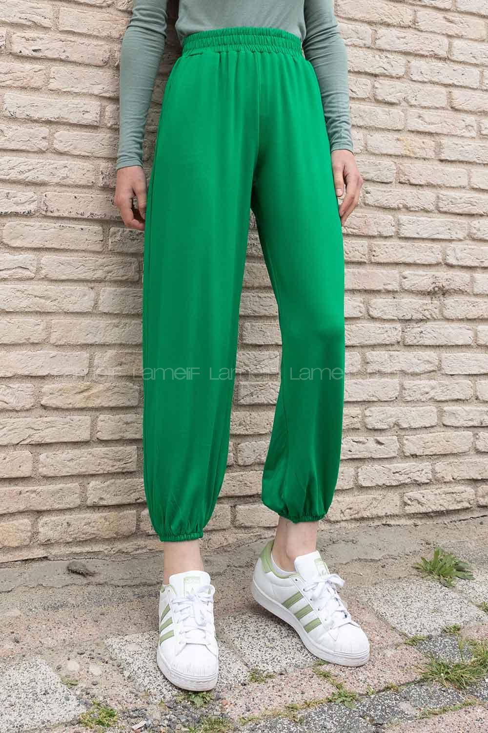 Emerald Green Elastic Trousers Elastic Waist Regular Cut Bottom Tracksuit
