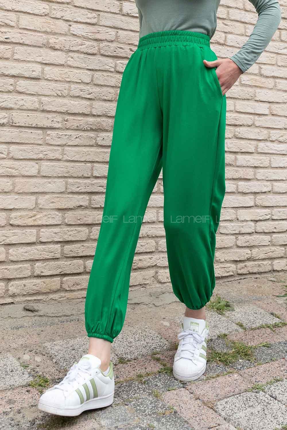 Emerald Green Elastic Trousers Elastic Waist Regular Cut Bottom Tracksuit