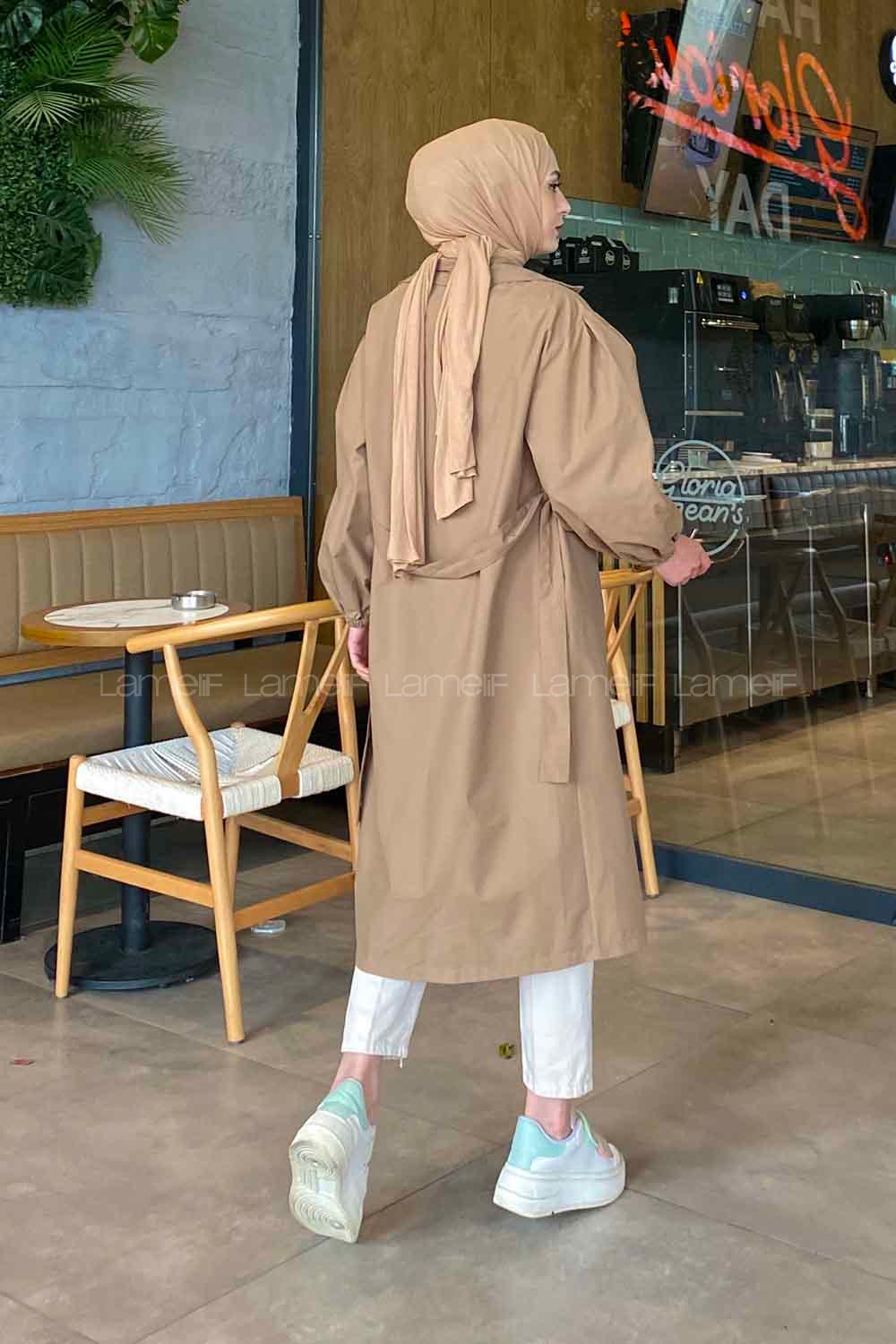 Lamelif Balon Kol Kuşaklı Trençkot Soft Kahve