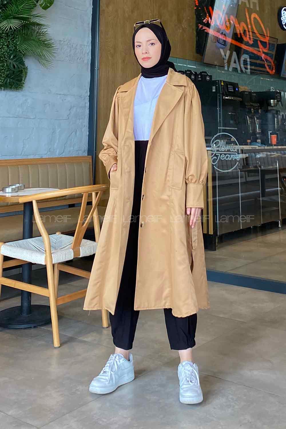 Camel Long Arm Without Accessories Cotton Trench Coat
