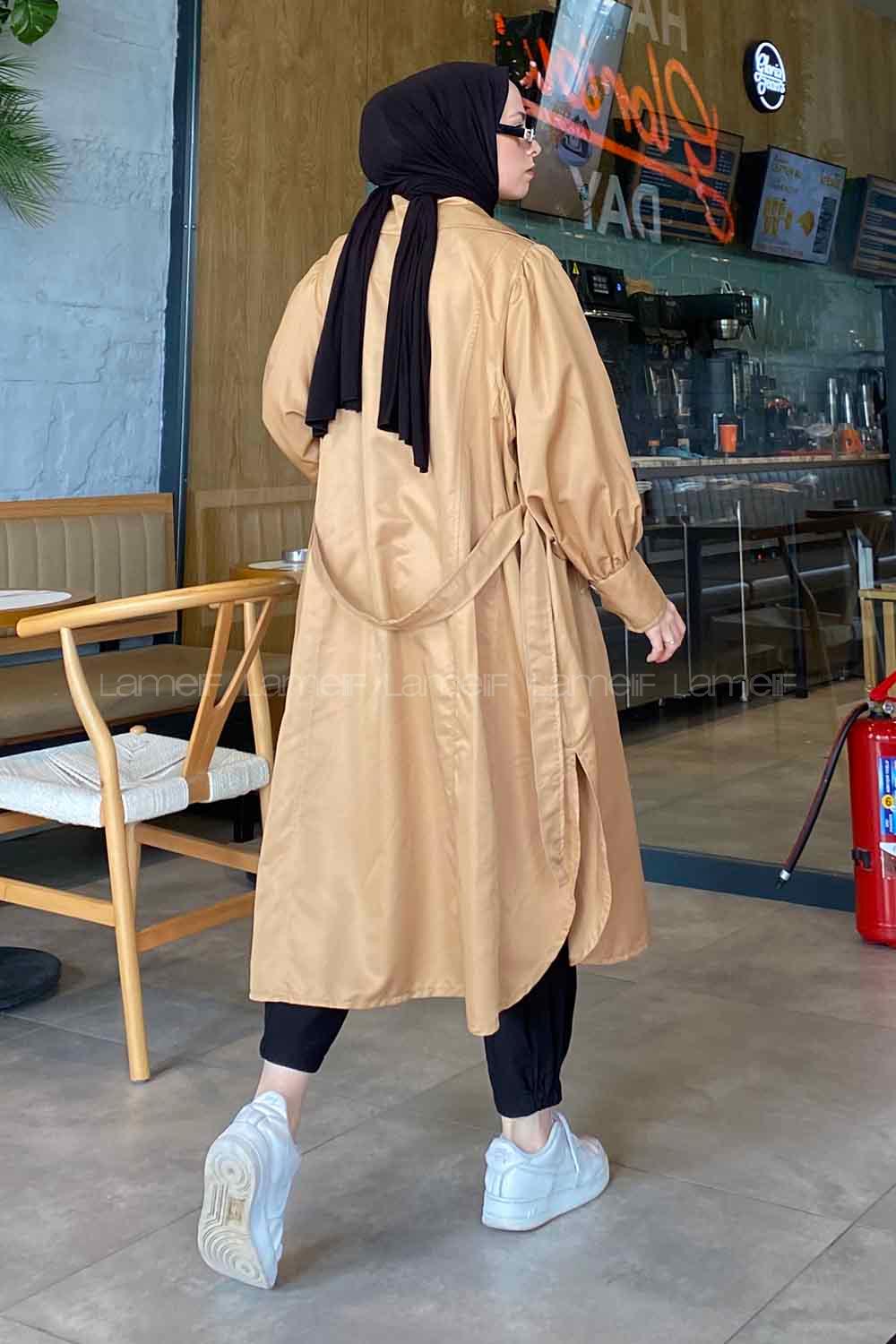 Camel Long Arm Without Accessories Cotton Trench Coat