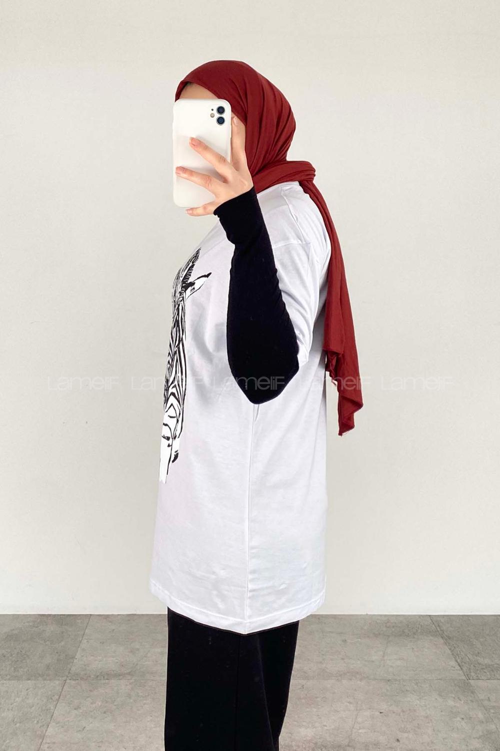 White Crew Neck Short Arm Cotton Printed T-shirt