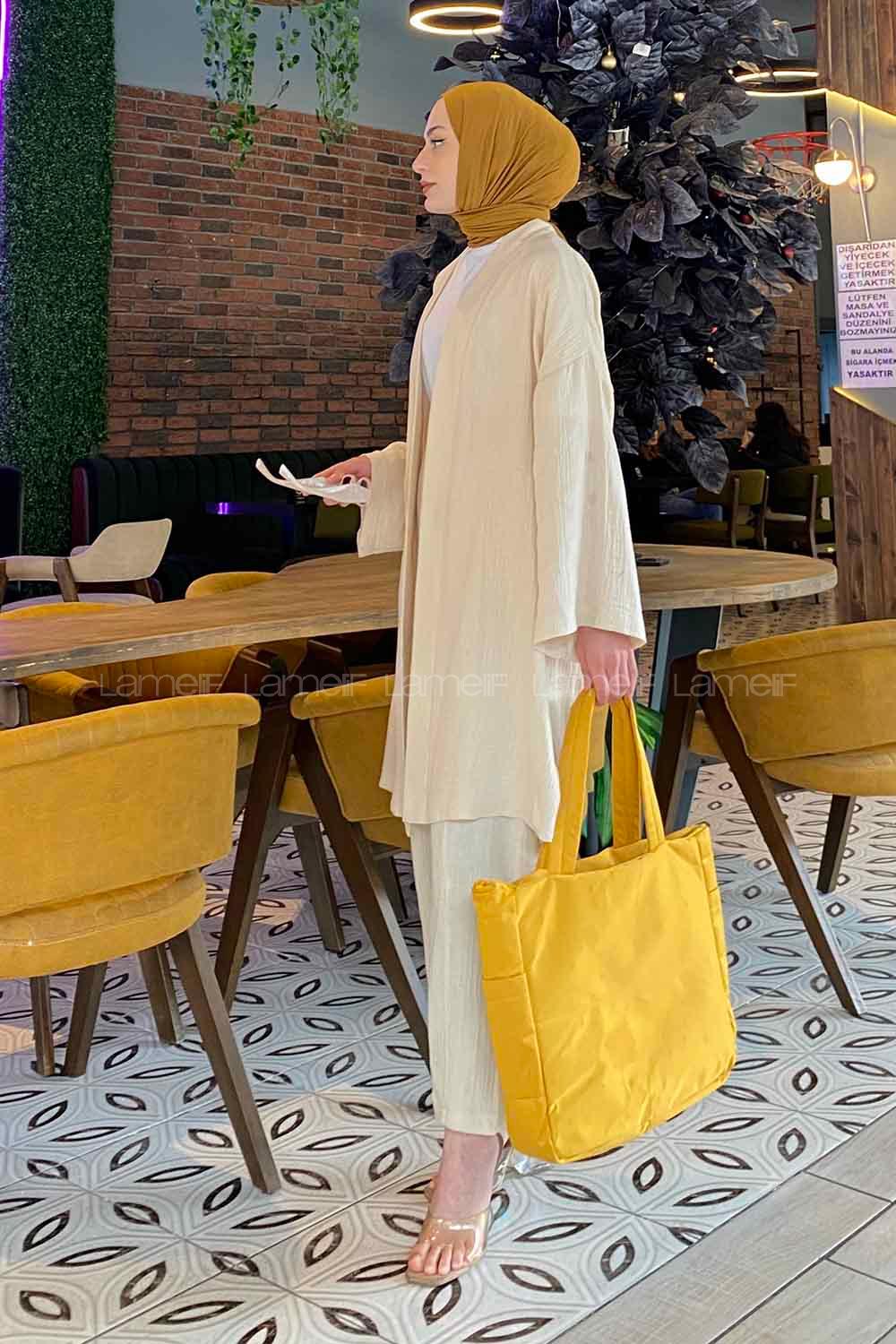 Stone Scarf Neck Long Arm Without Accessories Linen Cotton Fabric Regular Trousers Comfortable Suit