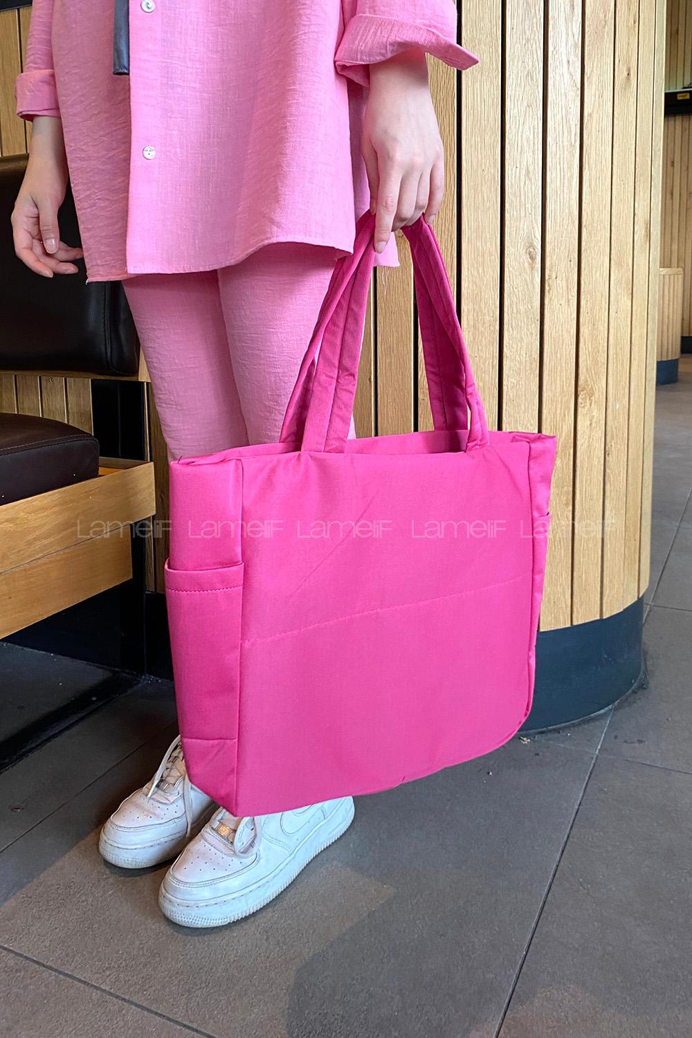 Lamelif 3 Bölmeli Fermuarlı Kol Ve Omuz Kadın Çanta Fuşya