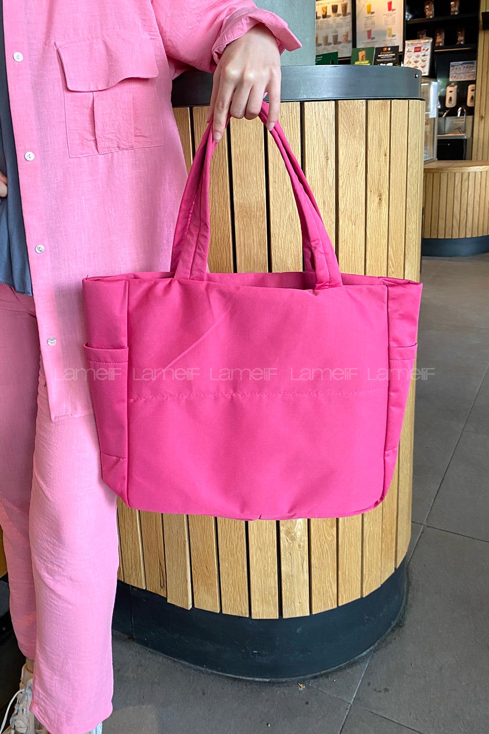 Lamelif 3 Bölmeli Fermuarlı Kol Ve Omuz Kadın Çanta Fuşya