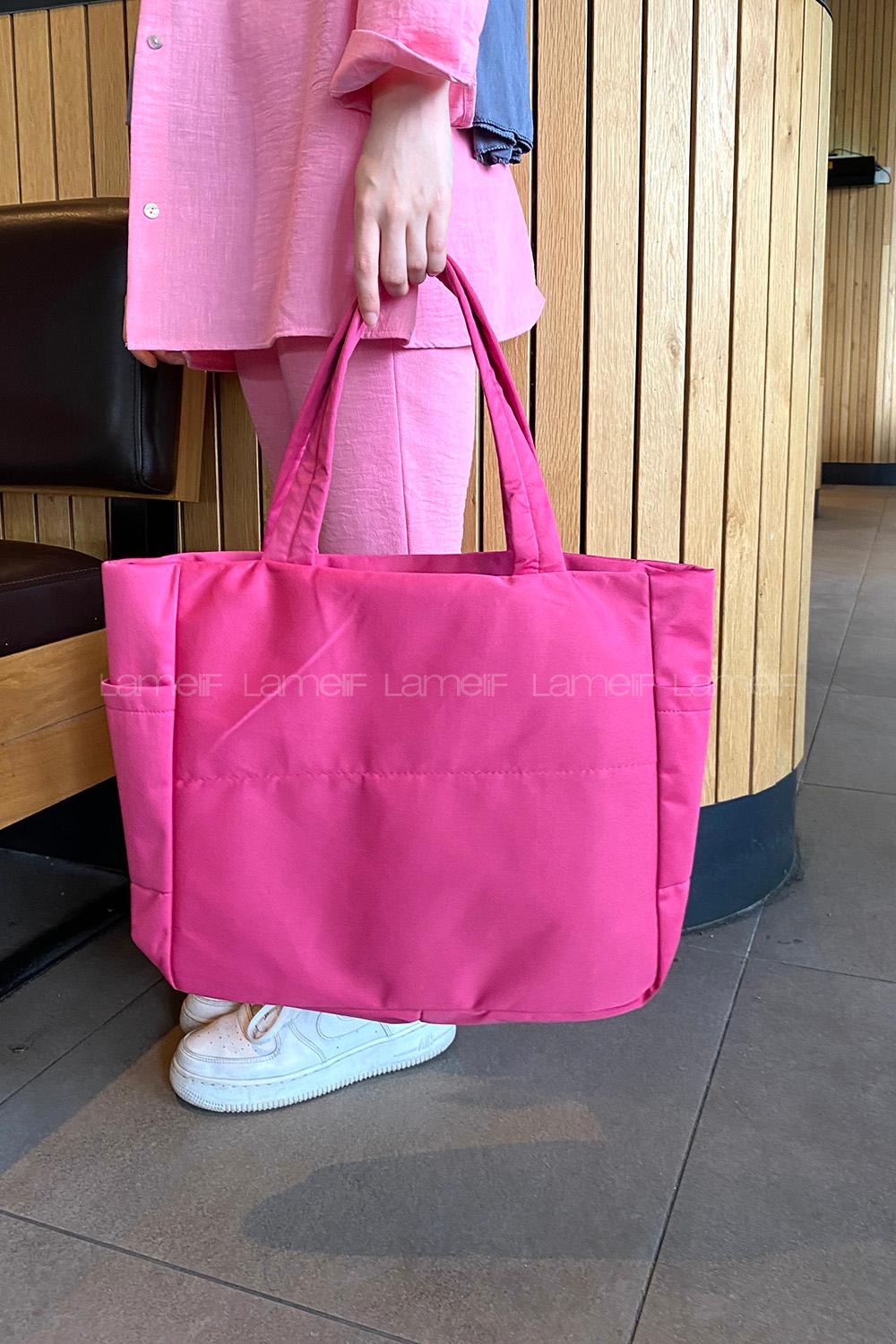 Lamelif 3 Bölmeli Fermuarlı Kol Ve Omuz Kadın Çanta Fuşya