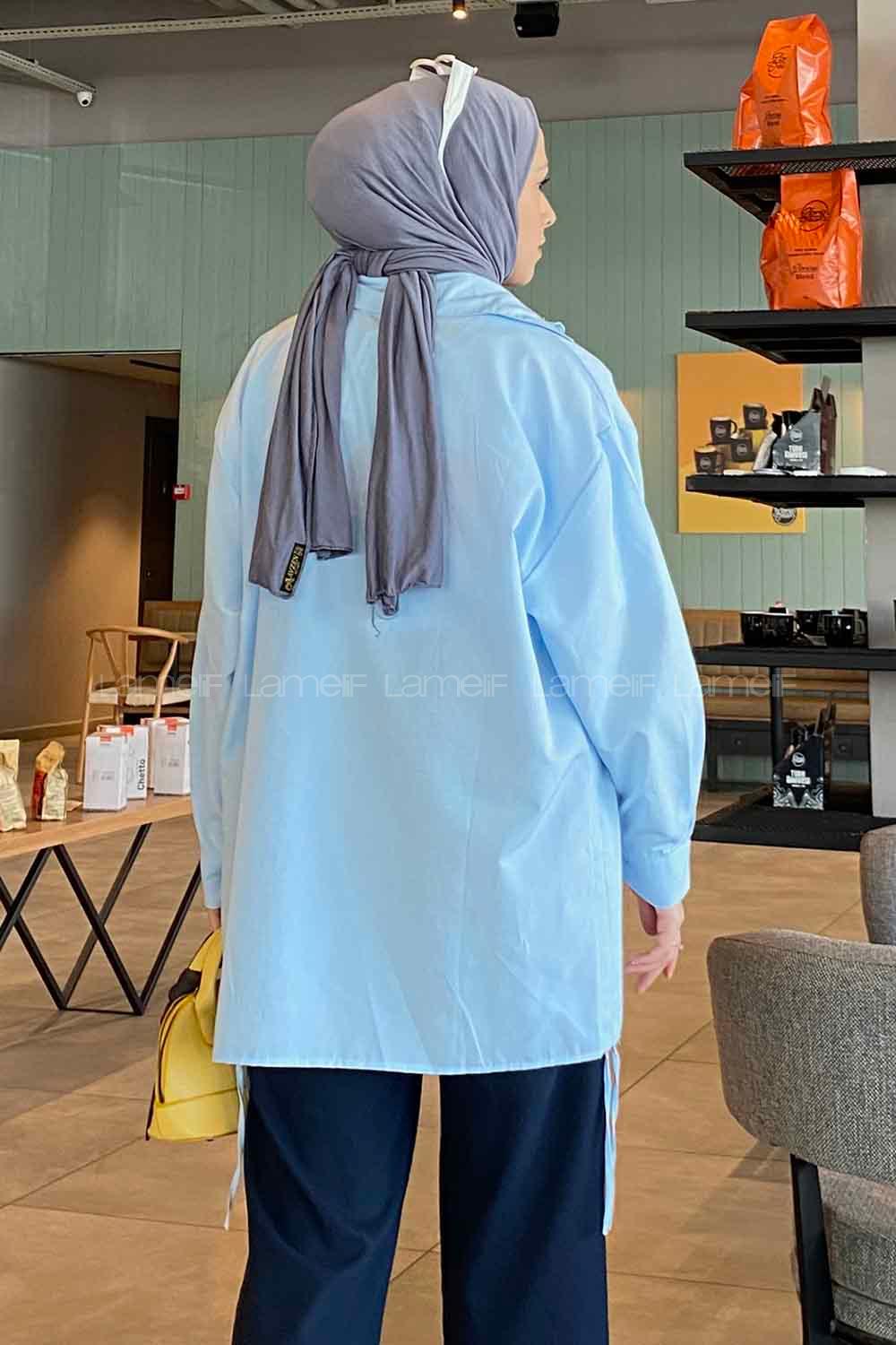 Baby Blue Shirt Collar Long Arm Cotton Unprinted Shirt