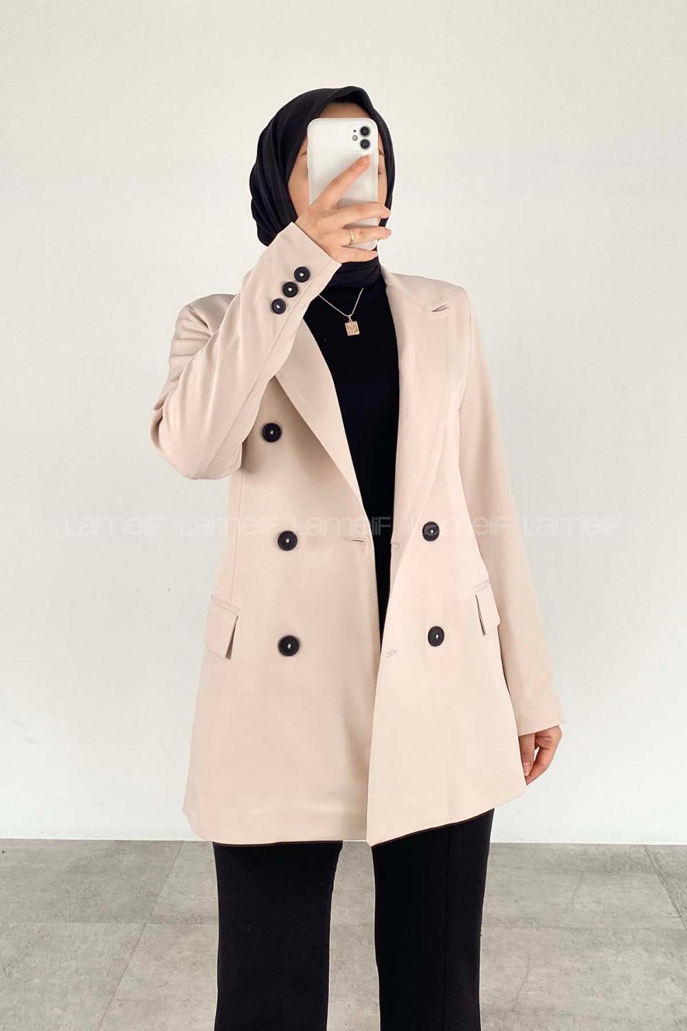 Cream Shirt Collar Long Arm Denim Denim Jacket