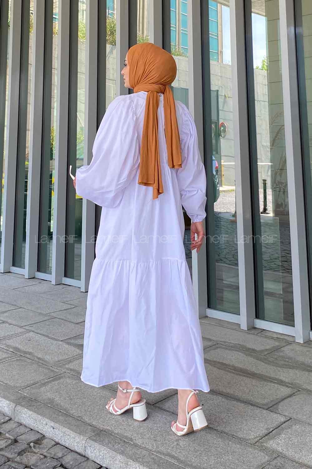 White Crew Neck Cotton Printed Dresess