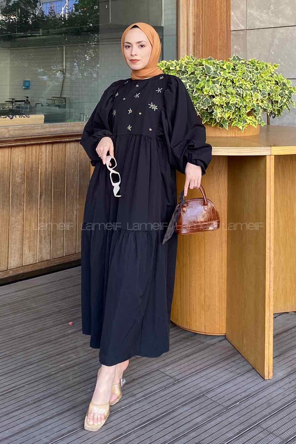 Lamelif Elica Tesettür Elbise Siyah