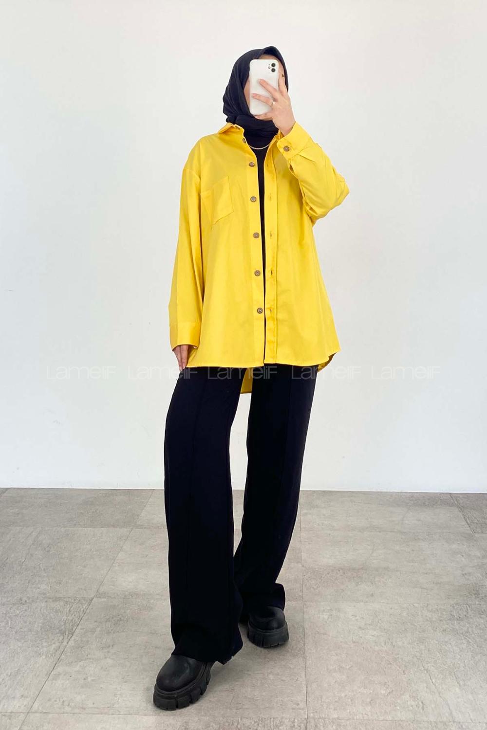 Yellow Shirt Collar Long Arm Cotton Fabric Unprinted Shirt