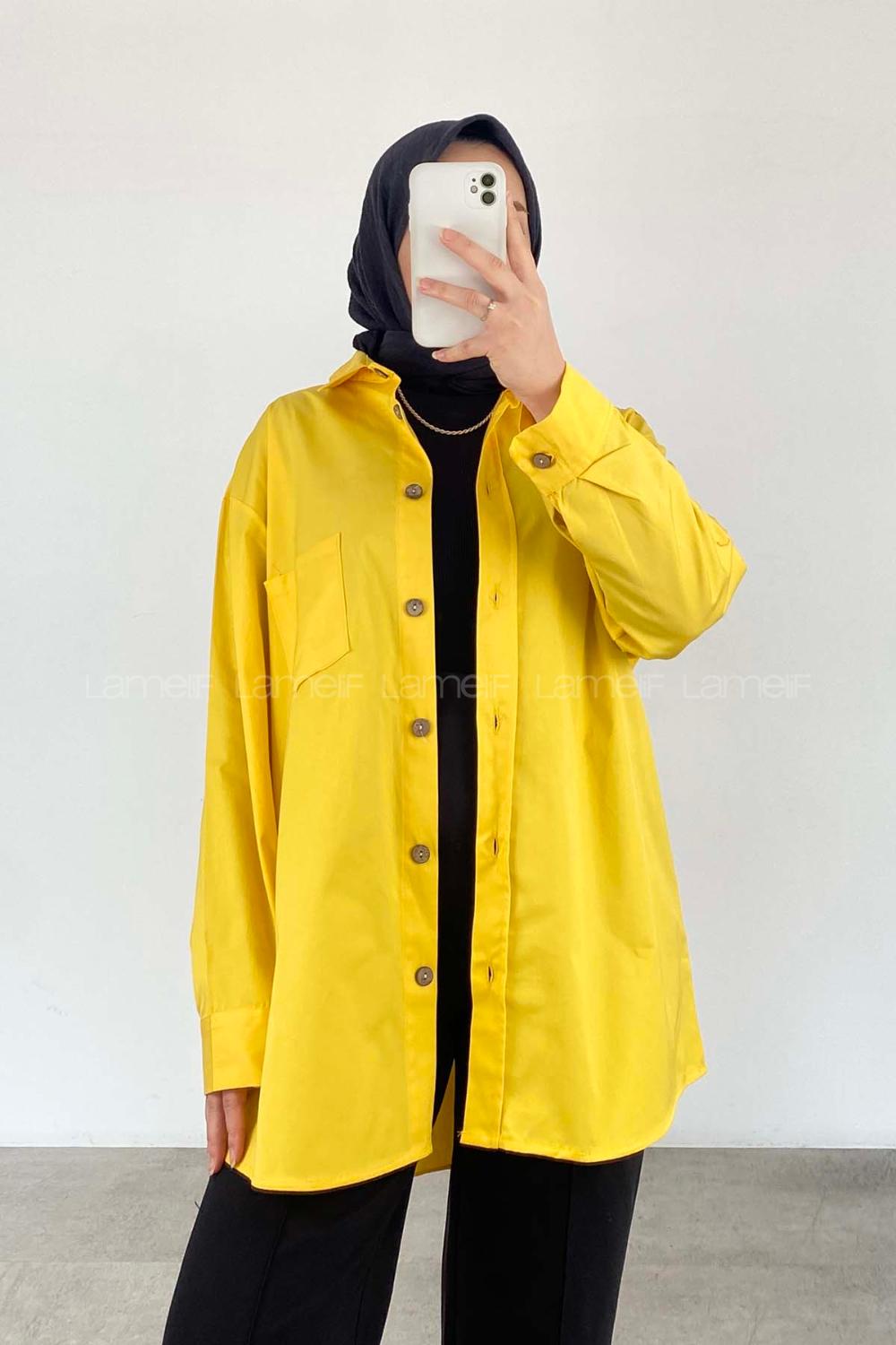 Yellow Shirt Collar Long Arm Cotton Fabric Unprinted Shirt