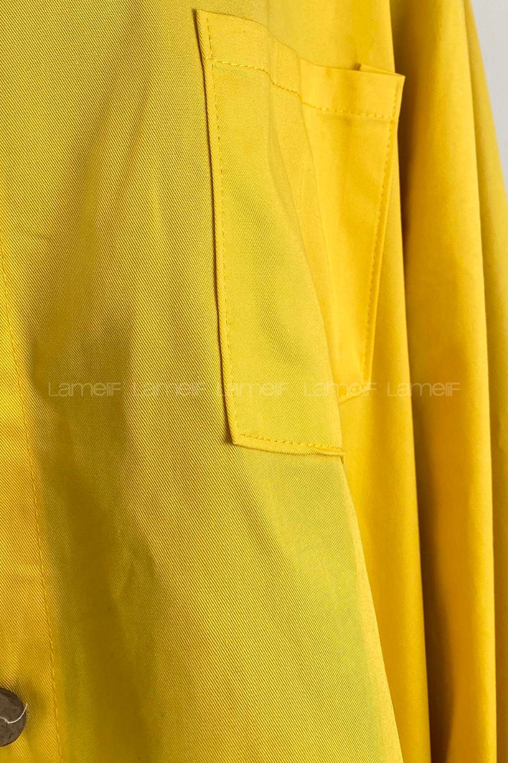 Yellow Shirt Collar Long Arm Cotton Fabric Unprinted Shirt