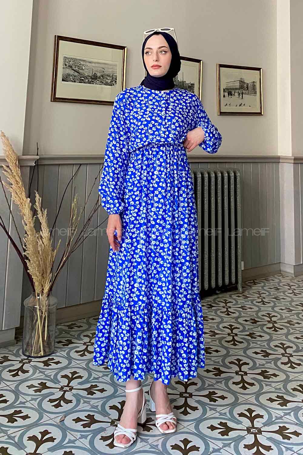 Modalamelif Mavi Yaprak Elbise