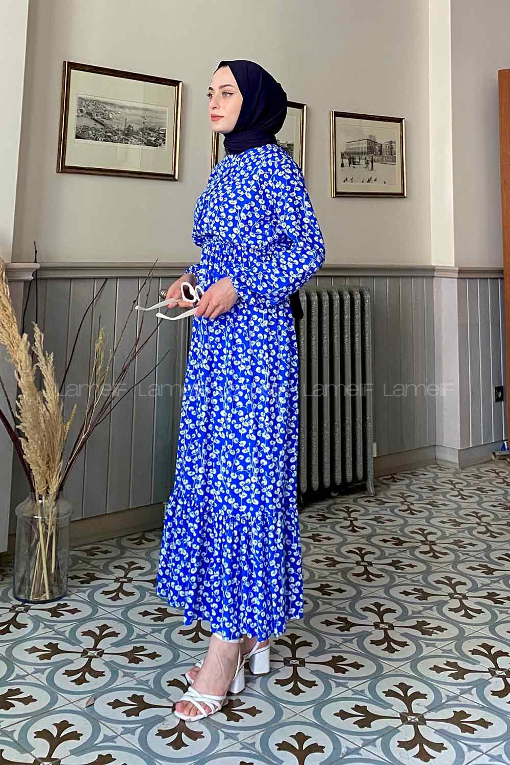 Modalamelif Mavi Yaprak Elbise