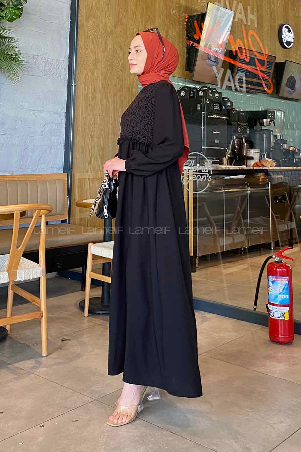 Lamelif Brode Elbise Siyah