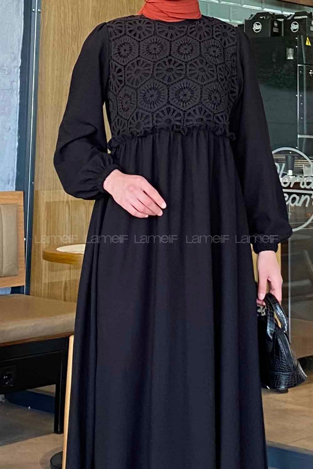 Lamelif Brode Elbise Siyah