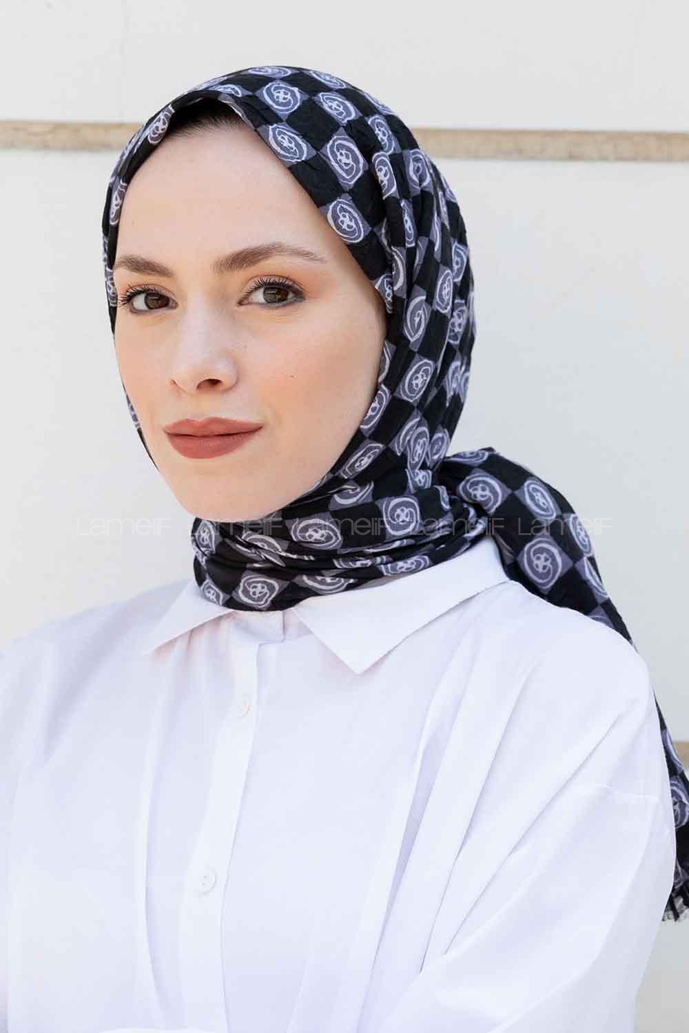 Gray Black Cotton Fabric Flowering Shawl