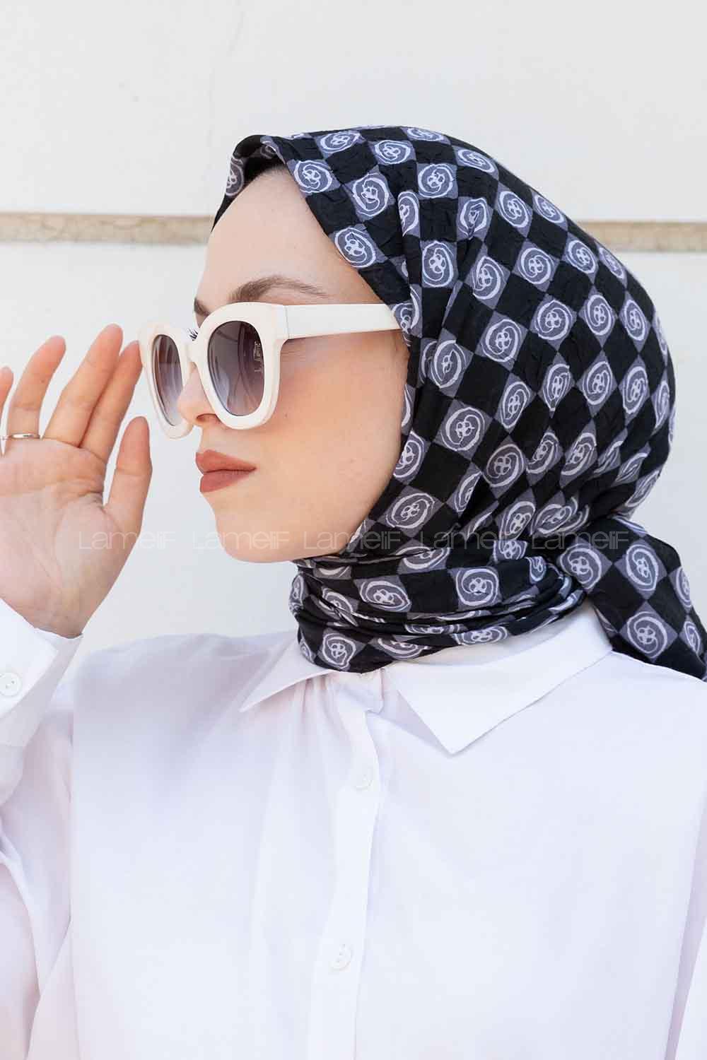 Gray Black Cotton Fabric Flowering Shawl