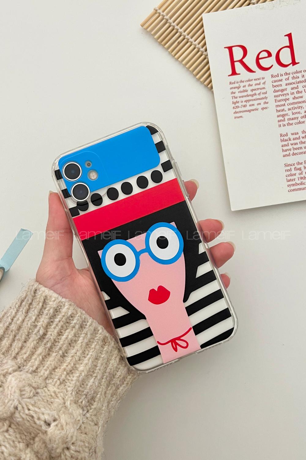 Lamelif  ıPhone 11 Gözlüklü Kız Baskılı Şeffaf Telefon Kılıfı