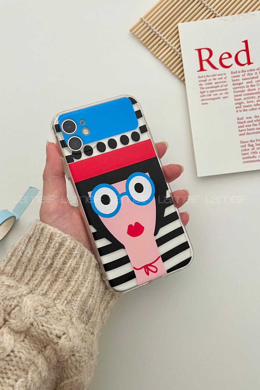 Lamelif  ıPhone 11 Gözlüklü Kız Baskılı Şeffaf Telefon Kılıfı