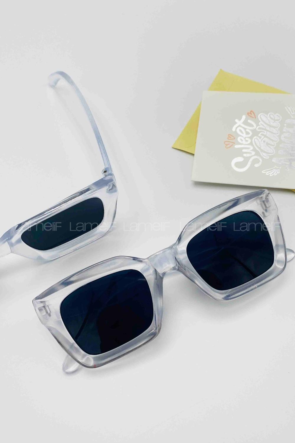 Lamelif Riva Şeffaf Çerçeve Siyah Cam Güneş Gözlüğü