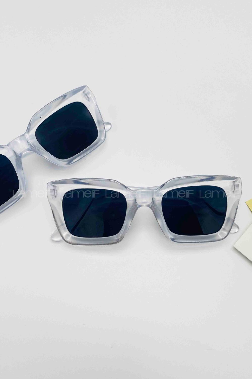 Lamelif Riva Şeffaf Çerçeve Siyah Cam Güneş Gözlüğü