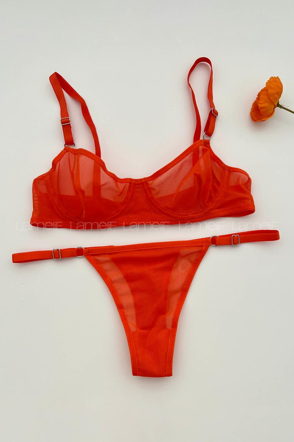 Orange Cotton Fabric Underwire Unsupport 