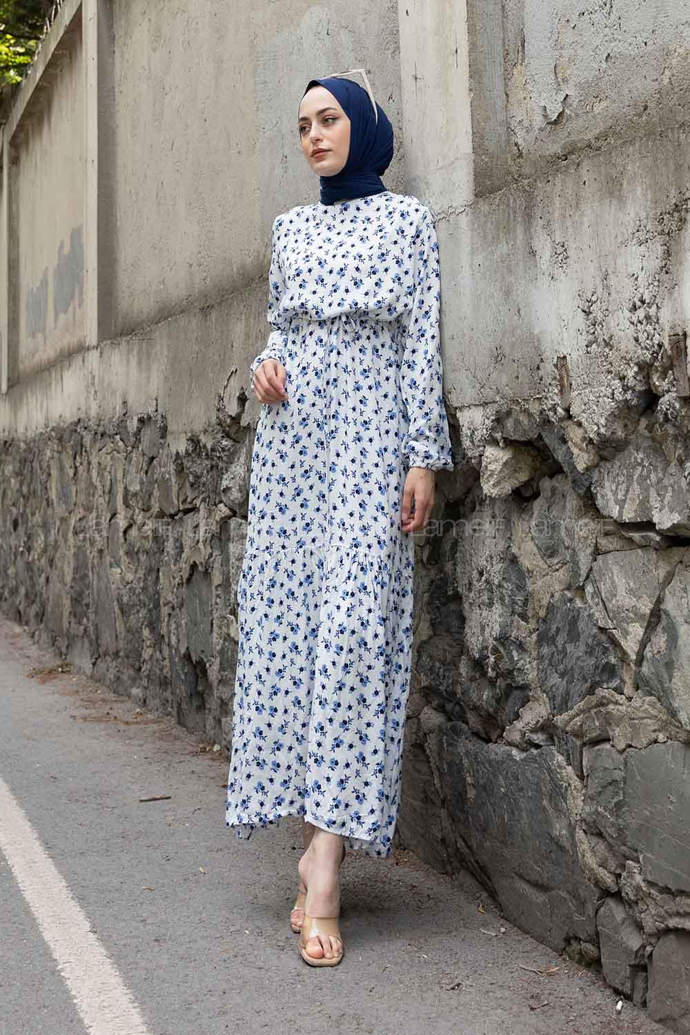 Modalamelif Çiçekli Yaz Elbisesi Beyaz