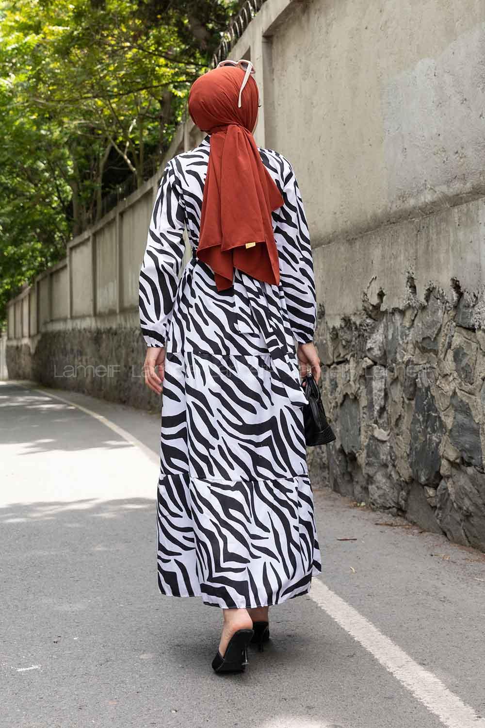 White Black Shirt Collar Cotton Printed Dresess