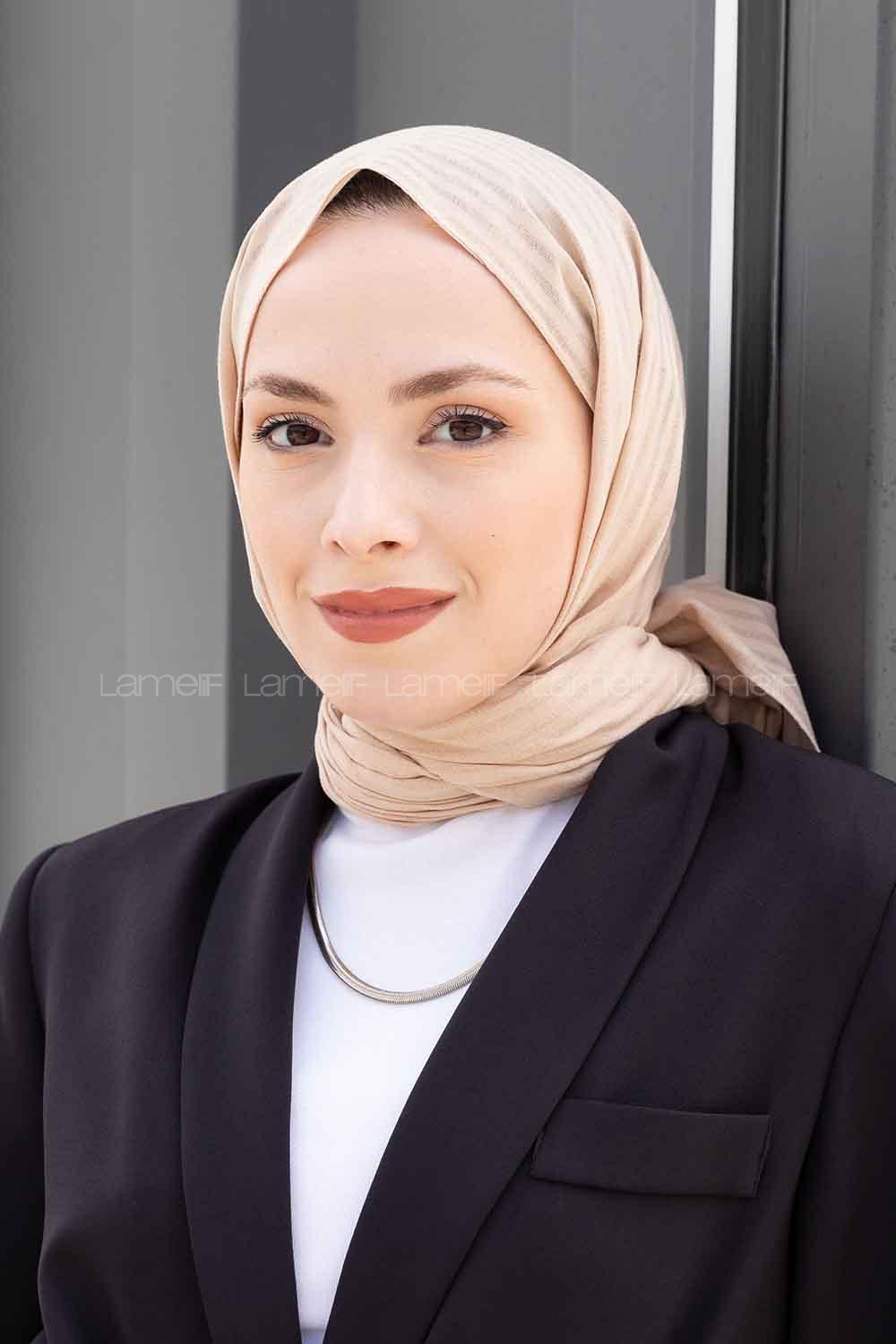 Beige Cotton Striped Striped Shawl