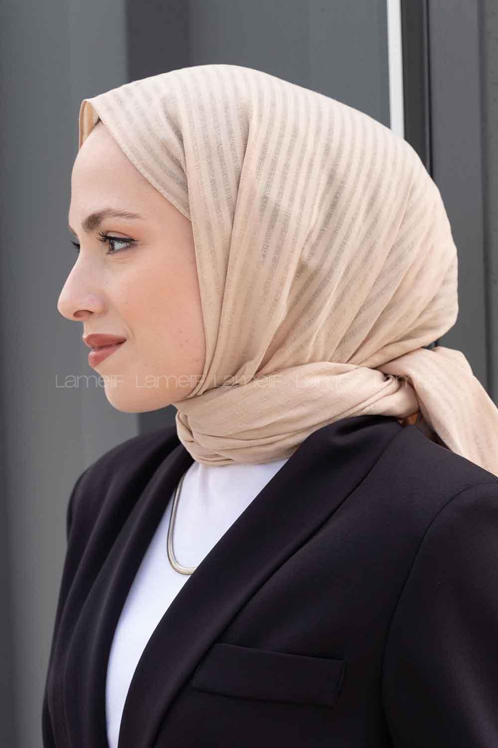 Beige Cotton Striped Striped Shawl