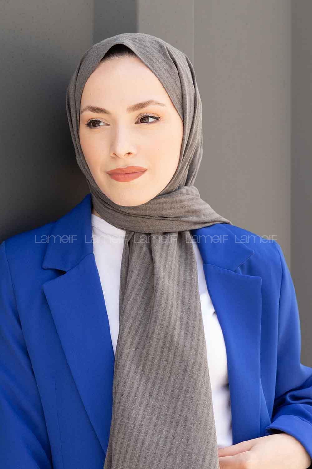 Lamelif Cotton Line Şal Füme