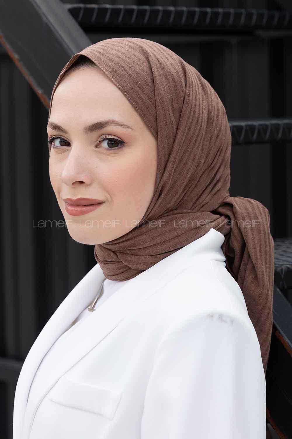 Brown With Milk Cotton Striped Striped Shawl