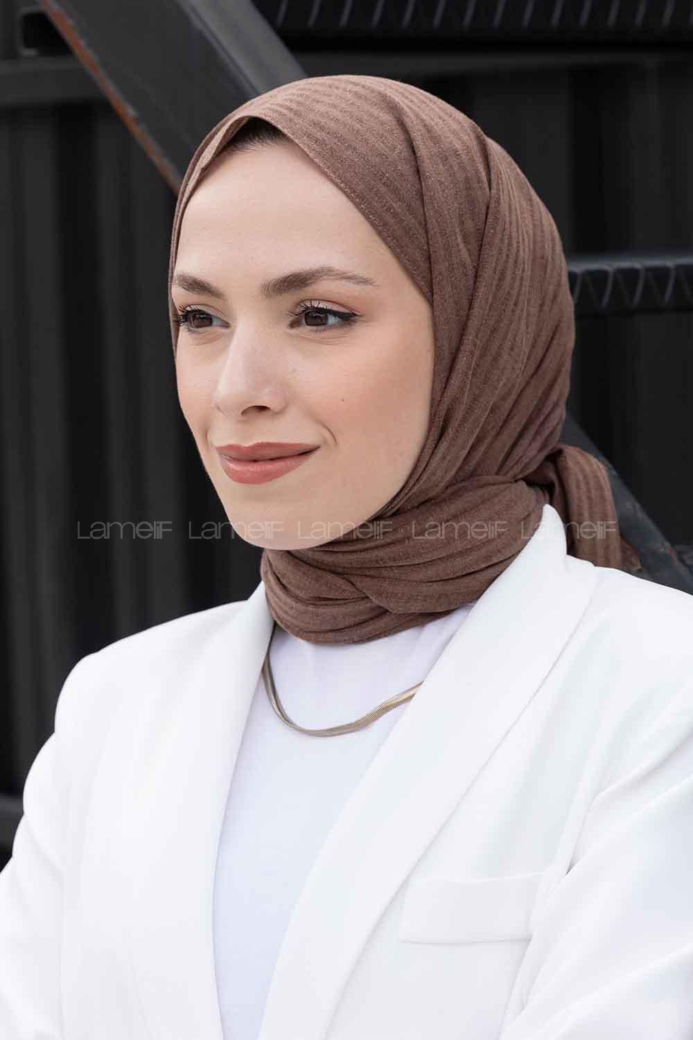 Brown With Milk Cotton Striped Striped Shawl