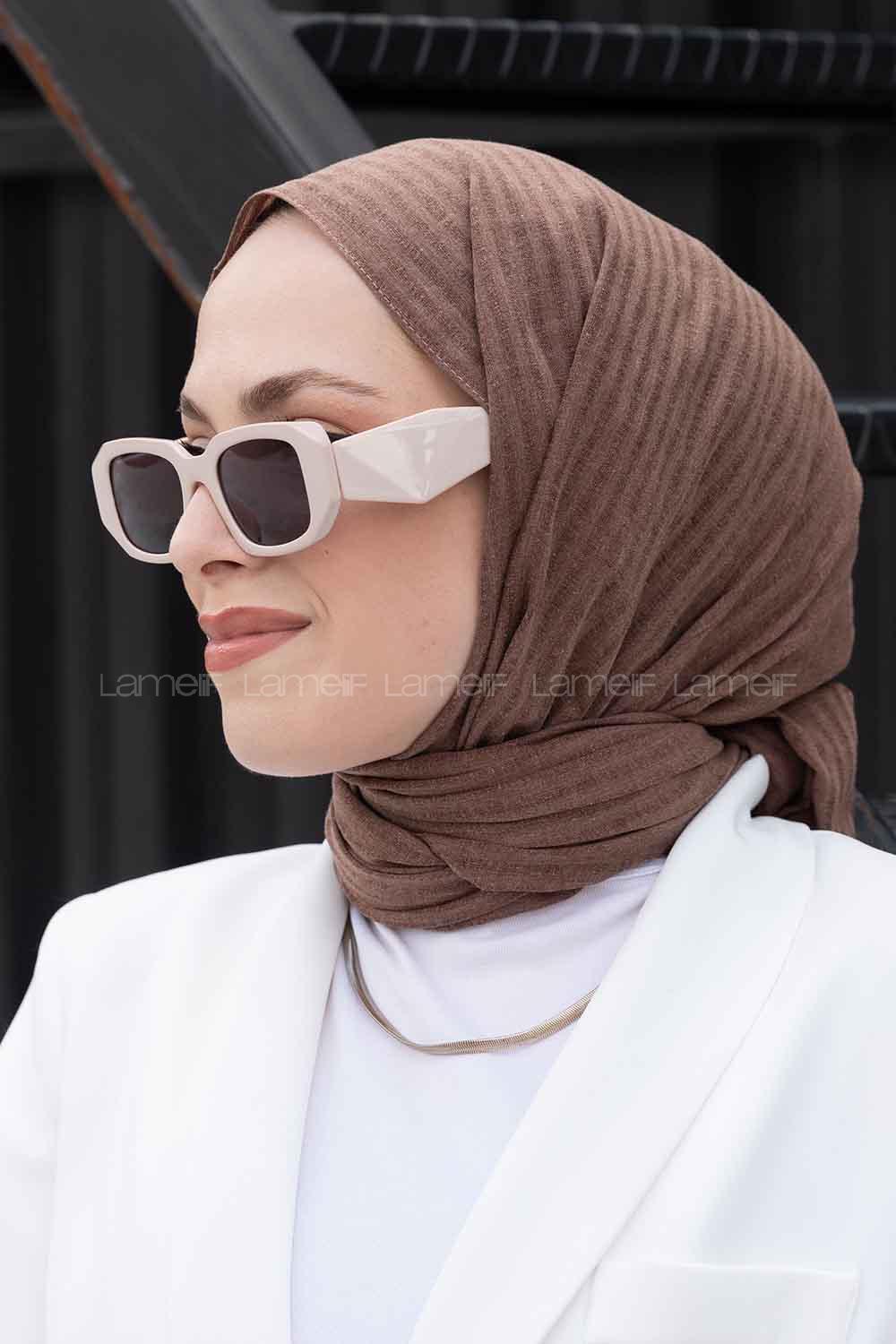 Brown With Milk Cotton Striped Striped Shawl