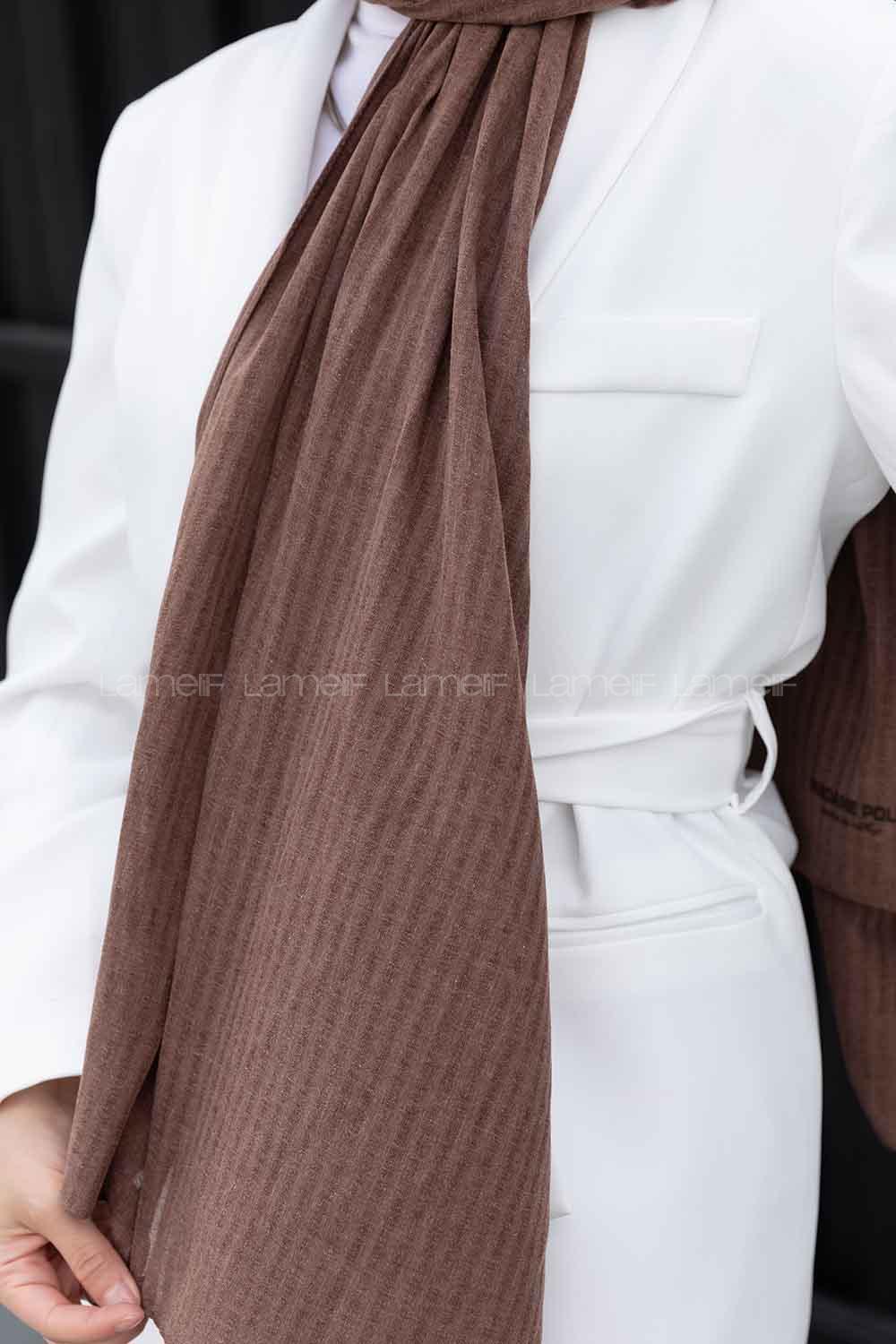 Brown With Milk Cotton Striped Striped Shawl