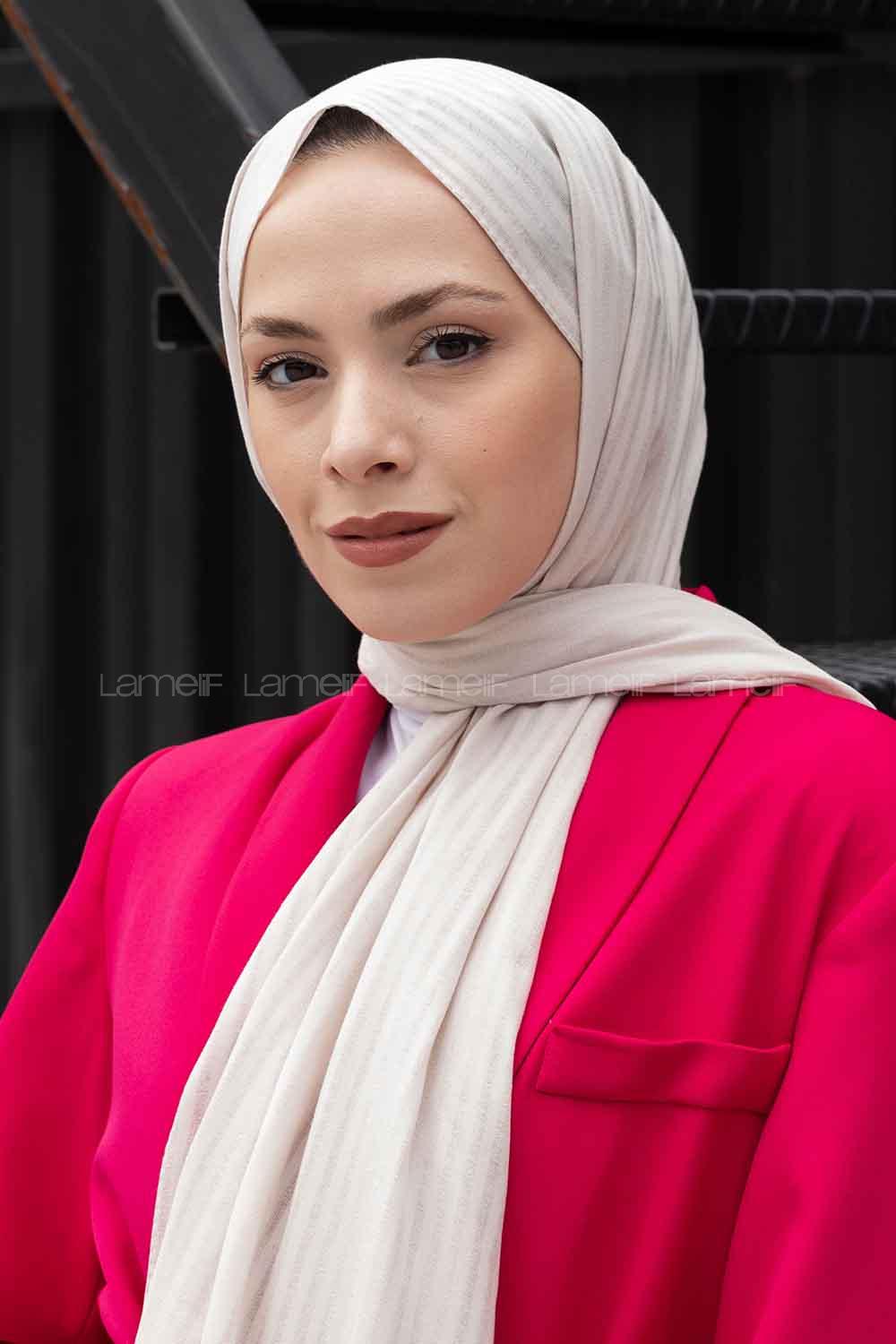 Lamelif Cotton Line Şal Açık Taş